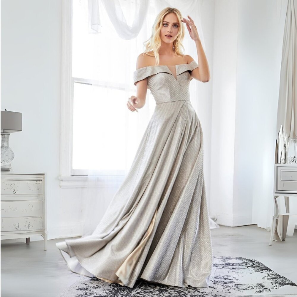 Cinderella Divine CD162 Silver Ball Gown Prom Dress